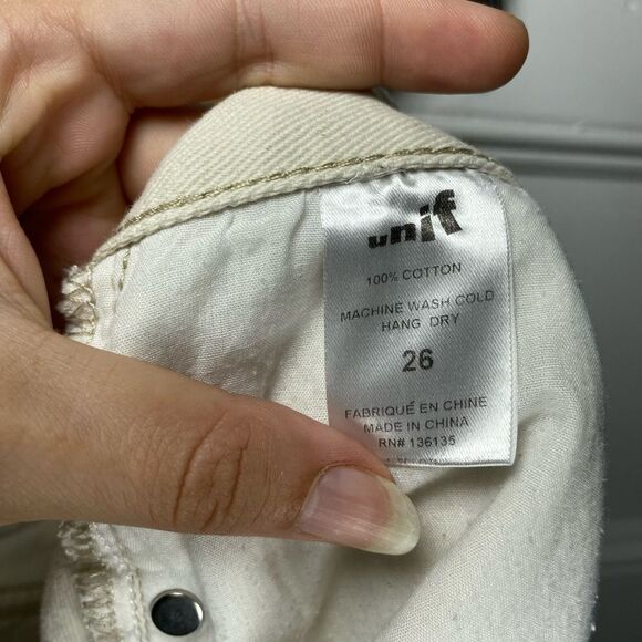 UNIF High Rise Straight Leg 5-Pocket Jeans in Ivory Neutral Size 26 - Picture 14 of 14